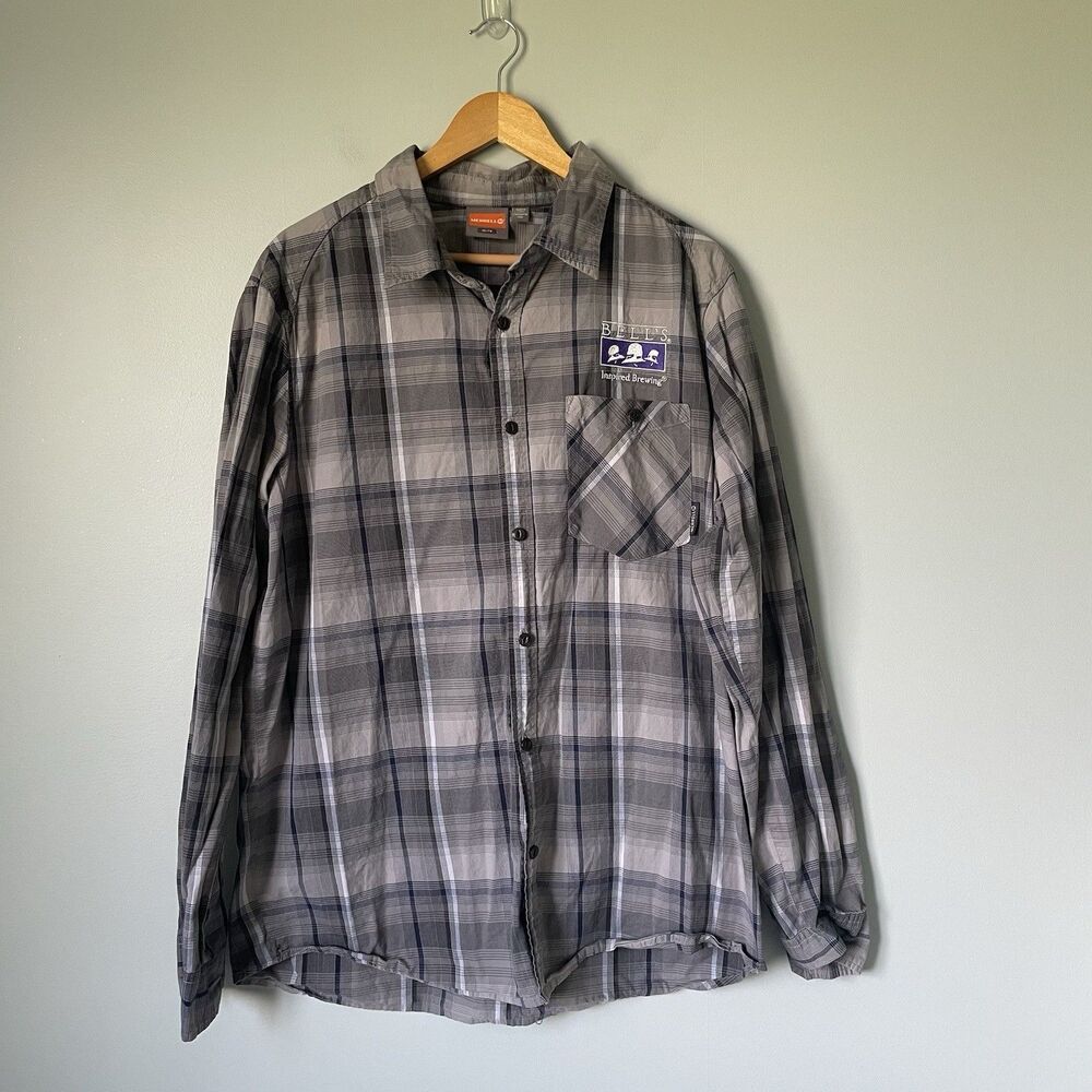Merrell Plaid Button Down Bells Brewery Long Sleeve Top Shirt Cotton Mens XL